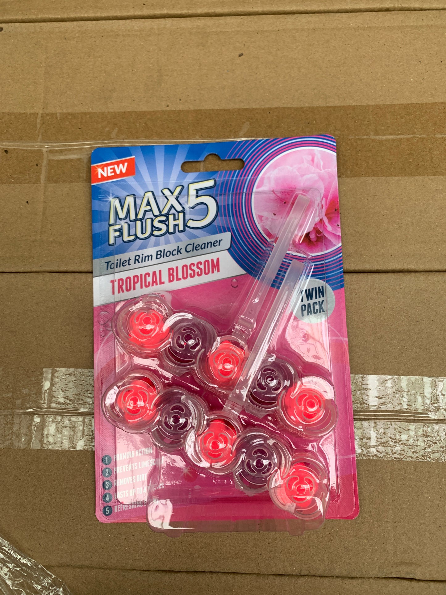 Max Flush 5 toilet rim block cleaner tropical blossom twin pack
