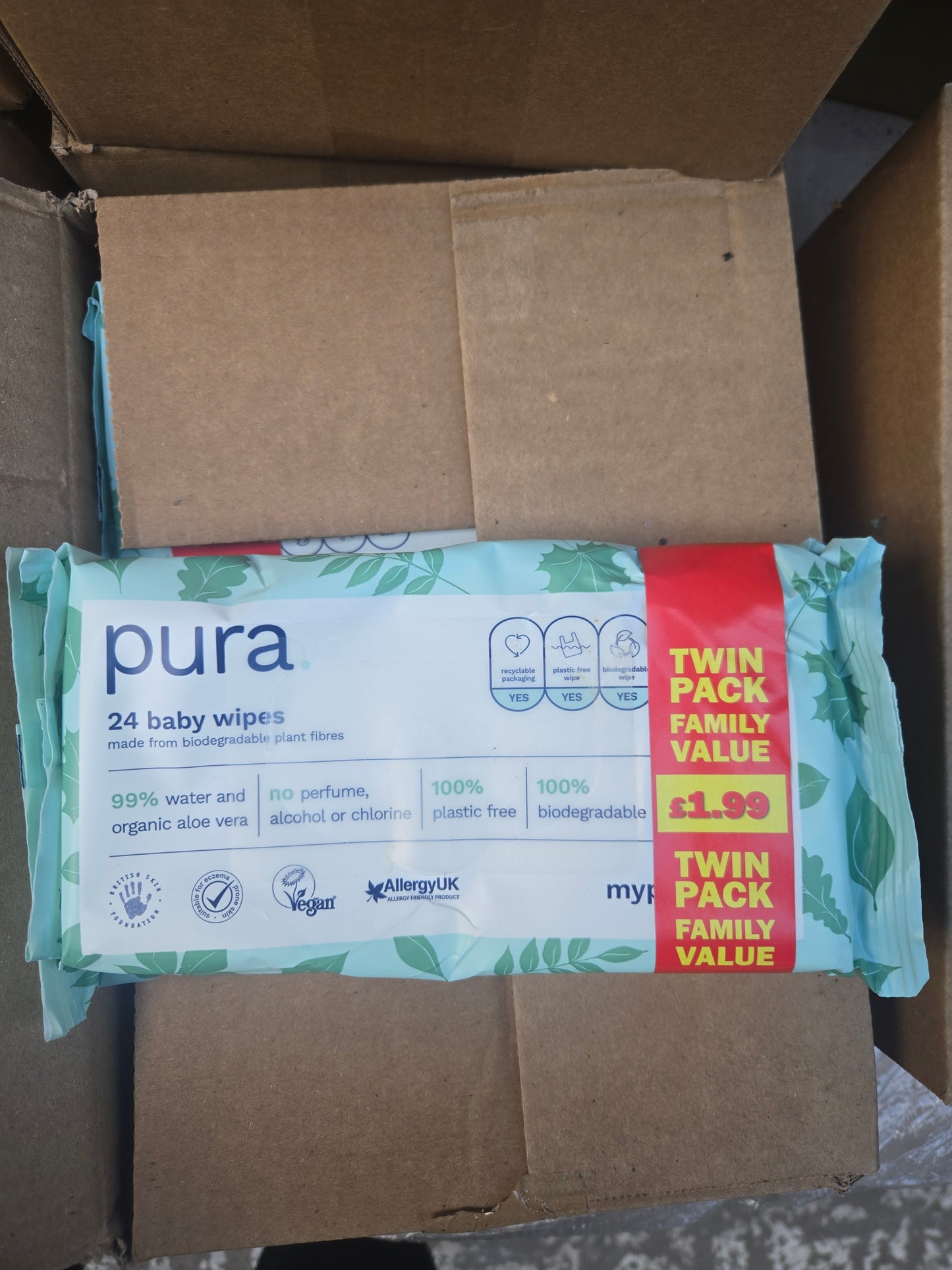 Pura twin pack baby wipes