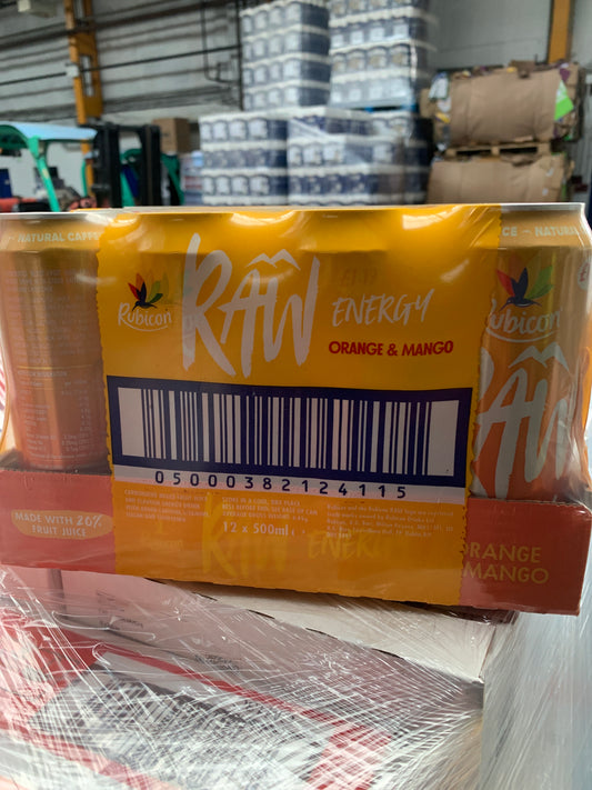 Rubicon Raw Energy Orange & Mango 500ml 12 pack