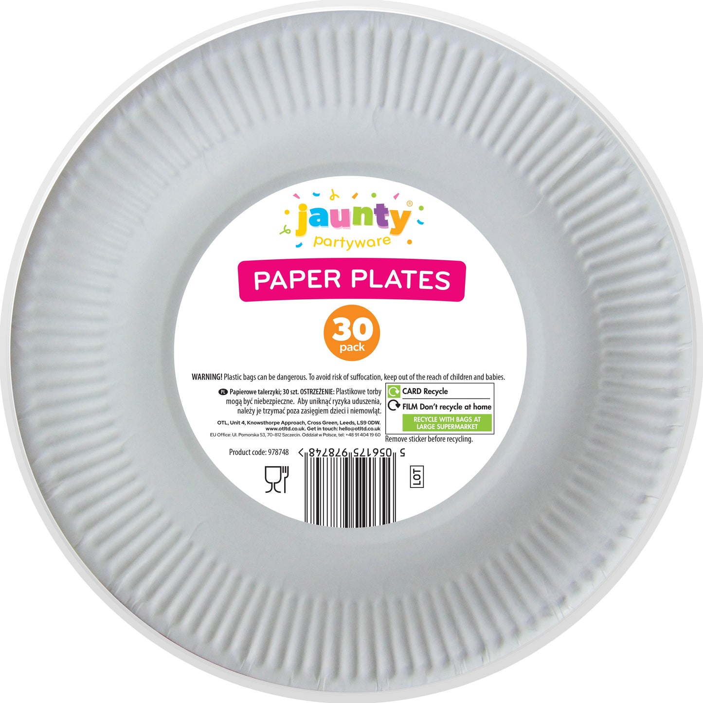 Jaunty White Paper Plates 30pk 7"