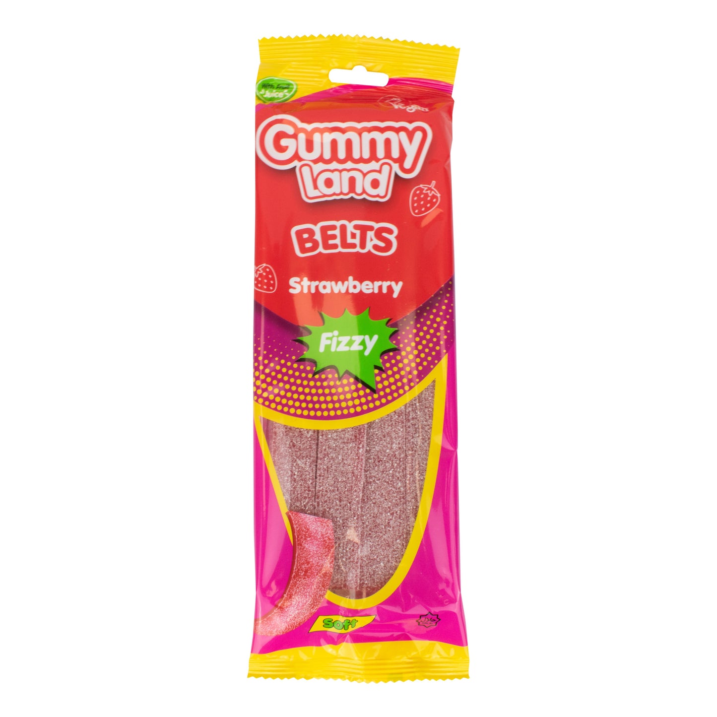 Gummy Land Strawberry Flavour Fizzy Soft Candy Belts 150G IC