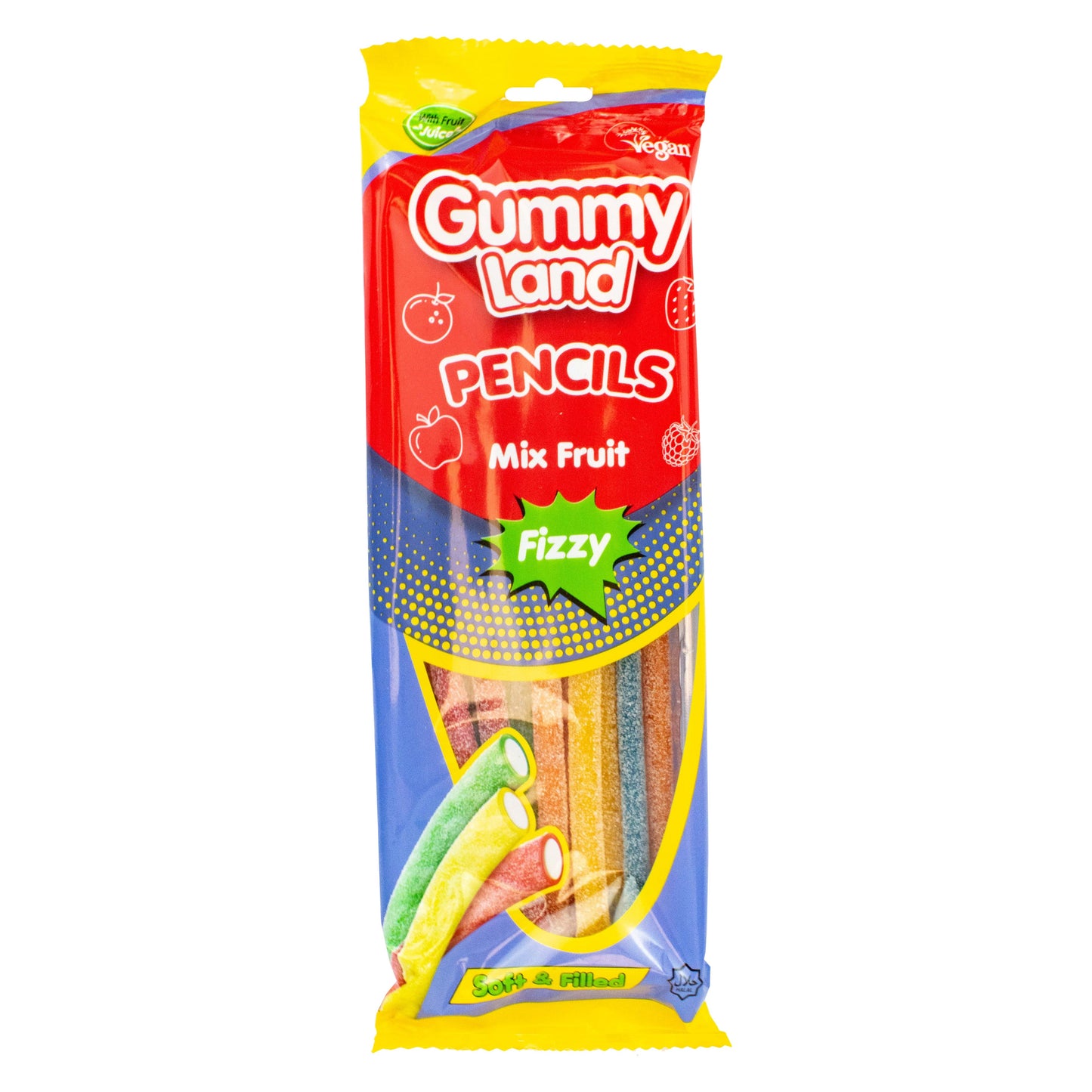 Gummy Land Mix Fruit Flavour Fizzy Pencils 150G IC