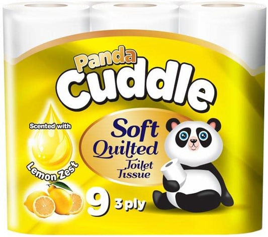 Panda Cuddle 3-Ply Soft Quilted Scented Toilet Rolls - 9 Pack (Lemon)