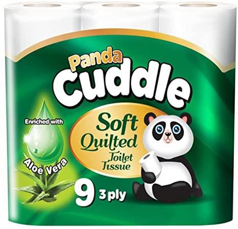 Panda Cuddle 3-Ply Soft Quilted Scented Toilet Rolls - 9 Pack (Aloe Vera)